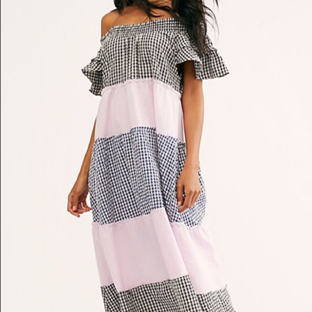 Free People Gingham Off The Shoulder Maxi …